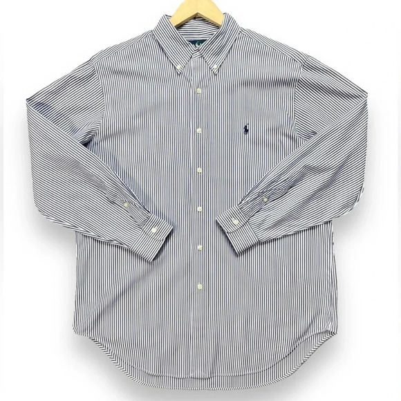 Vintage Ralph Lauren Classic Fit Navy Striped Button Down Shirt - Picture 1 of 3